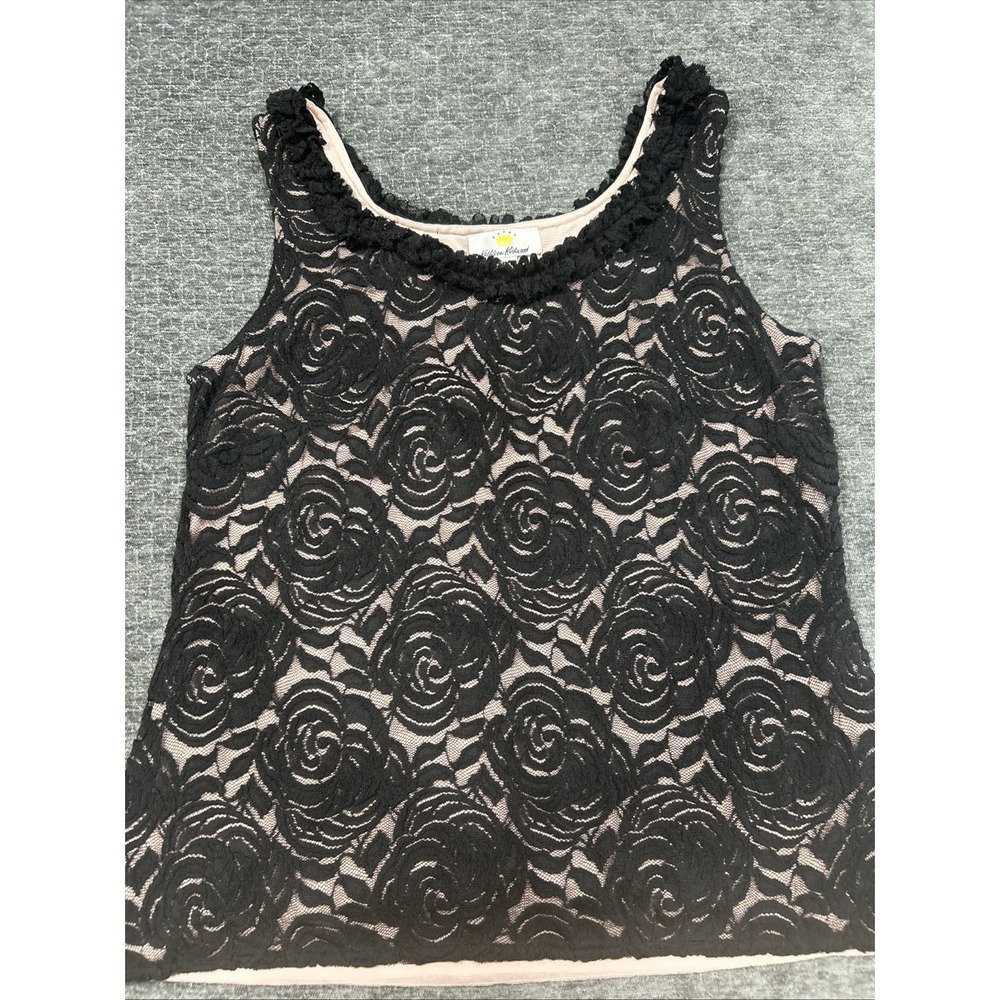 Kathleen Kirkwood‎ Lace Tank Top Womens L Black Floral Sleeveless Blush Lined